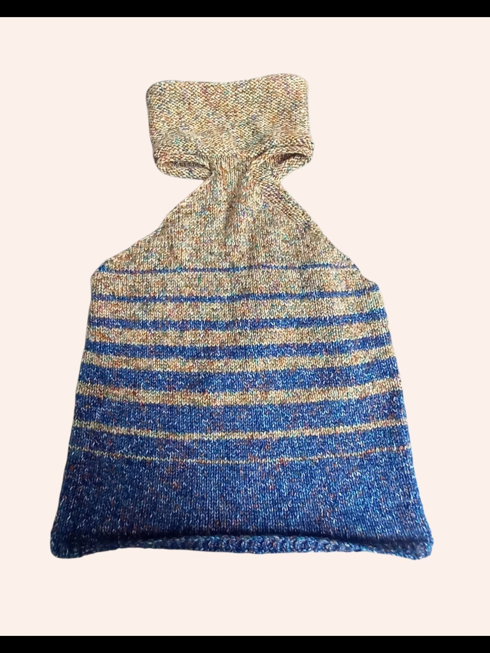One-Shoulder Knit Turtleneck Top in Blue & Cream